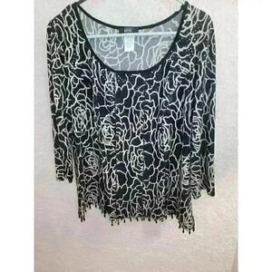 MSK Top Womens Plus 1X Black Blouse Sequins Topstitched Embellished Floral USA
